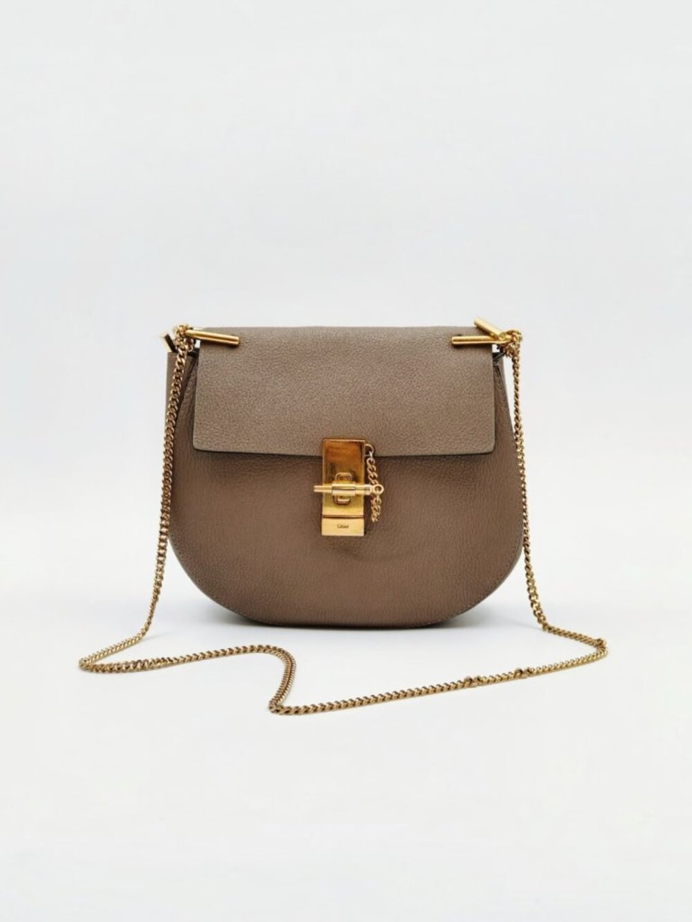 Chloe Drew Small Taupe Leather Gold Chain Crossbody Shoulder Bag